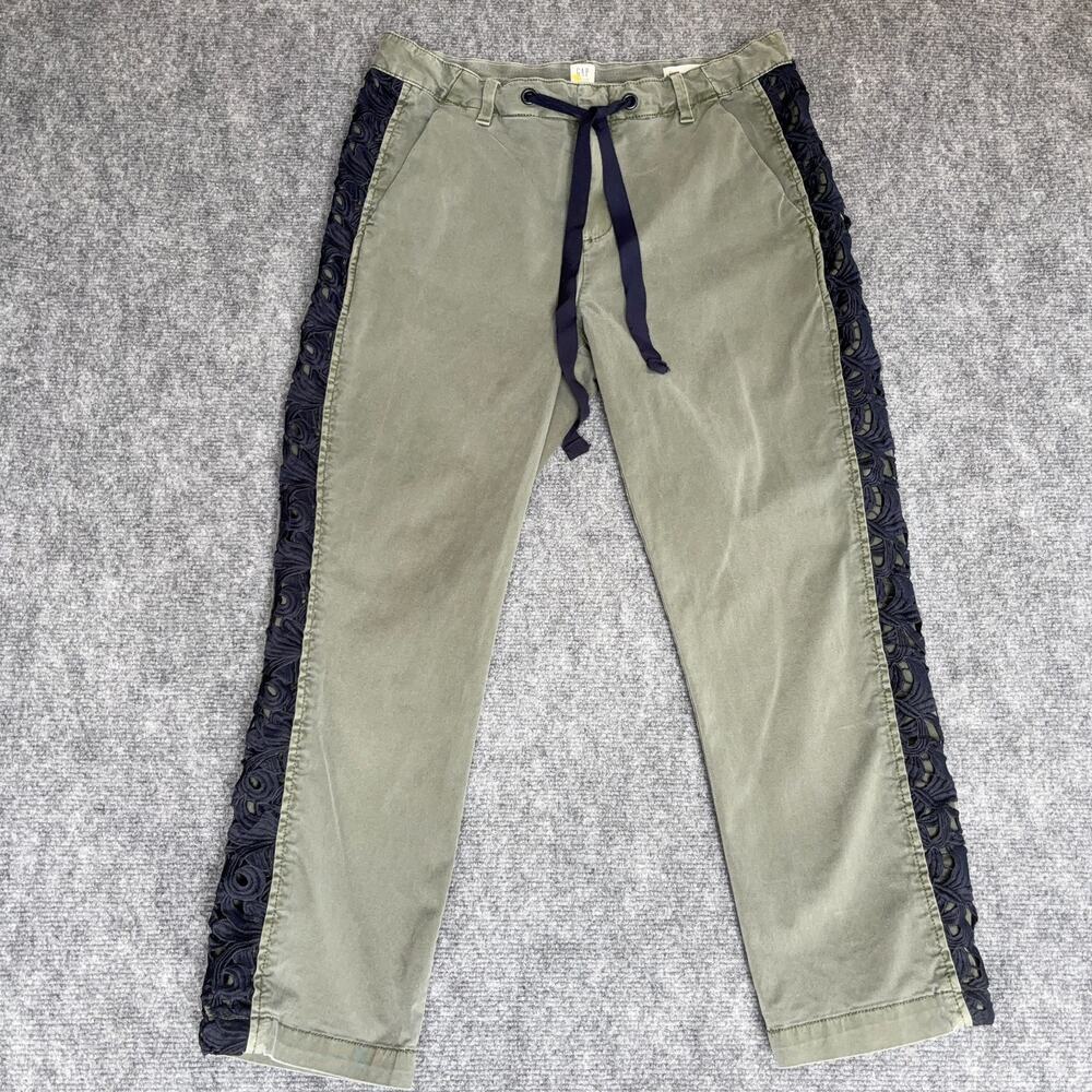 Gap Girlfriend Chinos Women 6 Olive Blue Lace Crochet Side Panel Drawstring